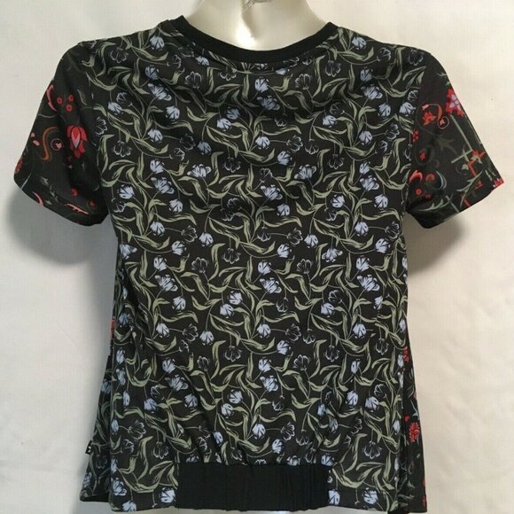 Adidas 3 Stripes Brand Tshirt Floral Size XS Dual Print Short Sleeve Flare HI-lo - Picture 2 of 6